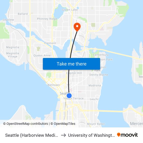 Seattle (Harborview Medical Center) to University of Washington Tower map