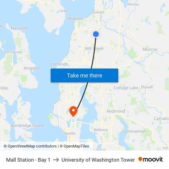 Mall Station - Bay 1 to University of Washington Tower map