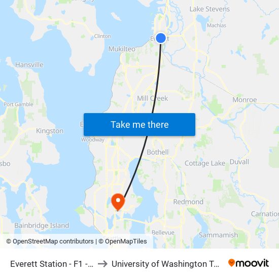 Everett Station - F1 - SB to University of Washington Tower map