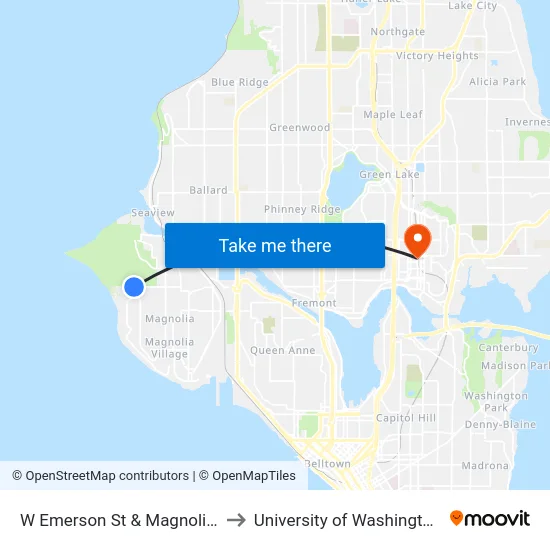 W Emerson St & Magnolia Blvd W to University of Washington Tower map