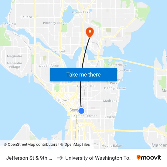 Jefferson St & 9th Ave to University of Washington Tower map