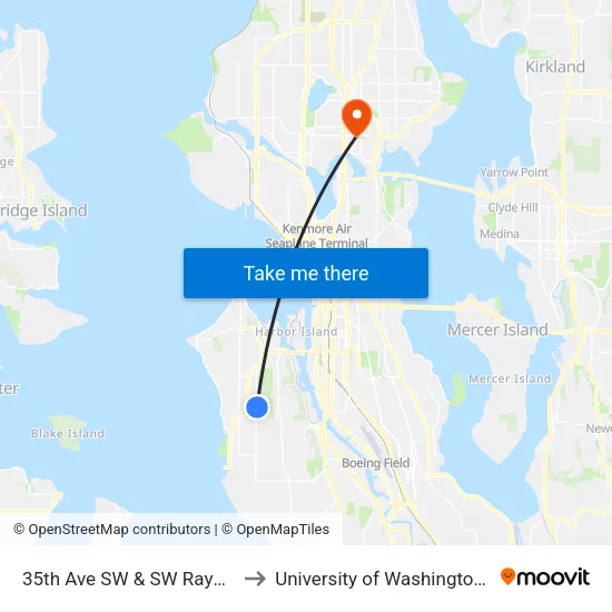 35th Ave SW & SW Raymond St to University of Washington Tower map