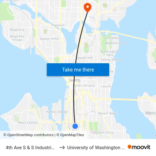 4th Ave S & S Industrial Way to University of Washington Tower map