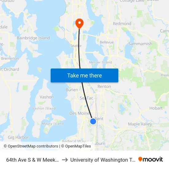 64th Ave S & W Meeker St to University of Washington Tower map