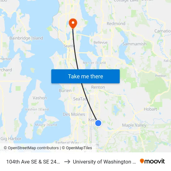 104th Ave SE & SE 248th St to University of Washington Tower map