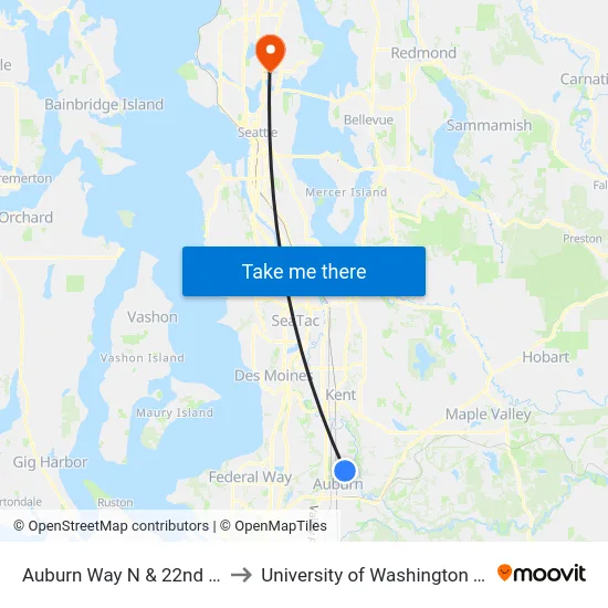 Auburn Way N & 22nd St NE to University of Washington Tower map
