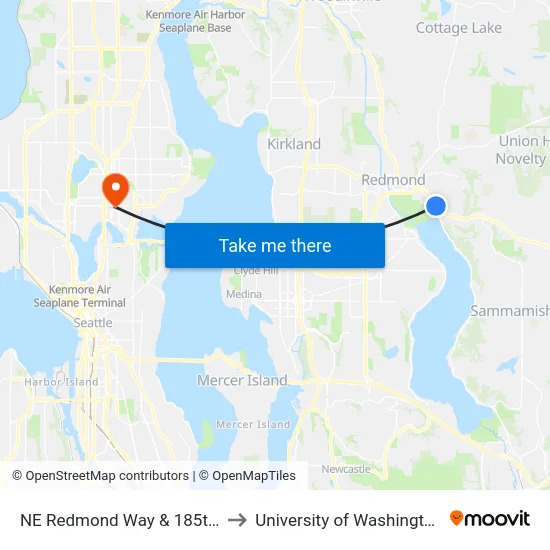 NE Redmond Way & 185th Ave NE to University of Washington Tower map