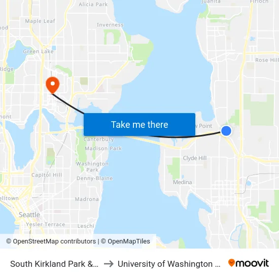 South Kirkland Park & Ride to University of Washington Tower map