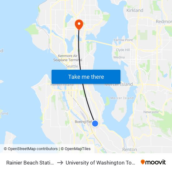 Rainier Beach Station to University of Washington Tower map