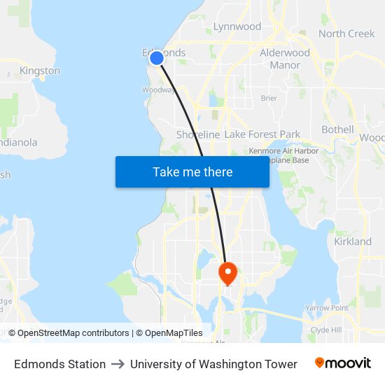 Edmonds Station to University of Washington Tower map