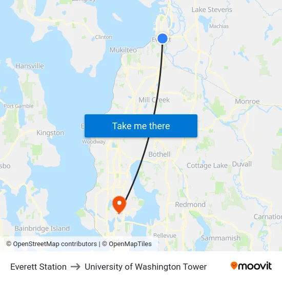 Everett Station to University of Washington Tower map