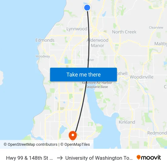 Hwy 99 & 148th St SW to University of Washington Tower map