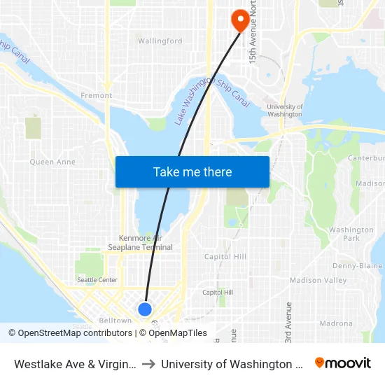 Westlake Ave & Virginia St to University of Washington Tower map