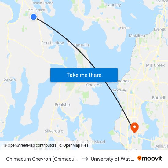 Chimacum Chevron (Chimacum Road at Highway 19) to University of Washington Tower map