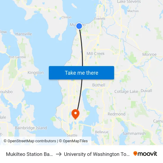 Mukilteo Station Bay 1 to University of Washington Tower map