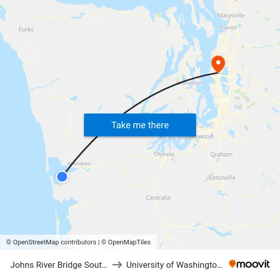 Johns River Bridge Southbound to University of Washington Tower map
