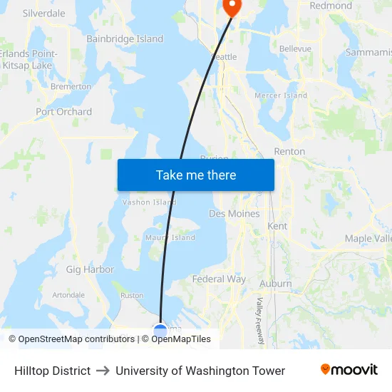 Hilltop District to University of Washington Tower map
