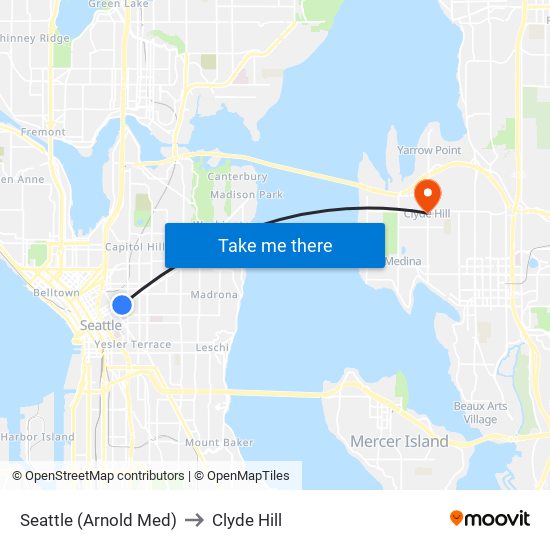 Seattle (Arnold Med) to Clyde Hill map