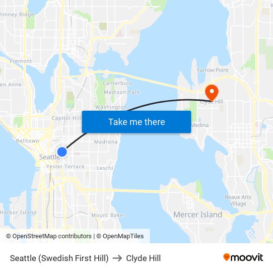 Seattle (Swedish First Hill) to Clyde Hill map