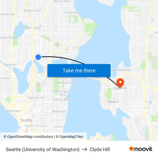 Seattle (University of Washington) to Clyde Hill map