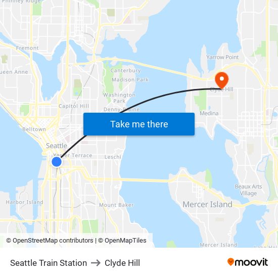 Seattle Train Station to Clyde Hill map