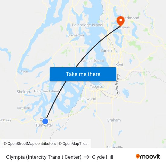 Olympia (Intercity Transit Center) to Clyde Hill map
