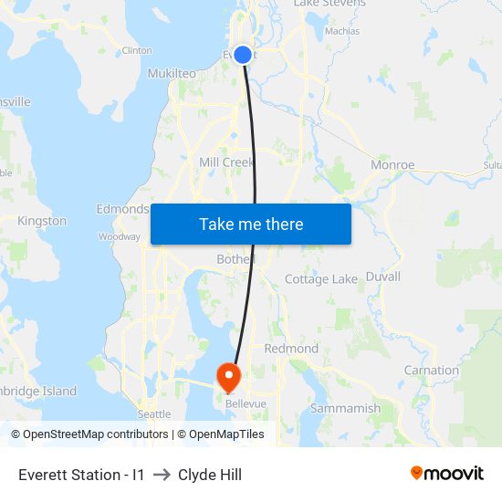 Everett Station - I1 to Clyde Hill map