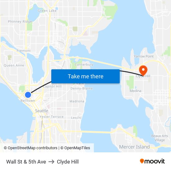 Wall St & 5th Ave to Clyde Hill map