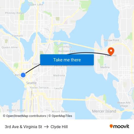 3rd Ave & Virginia St to Clyde Hill map