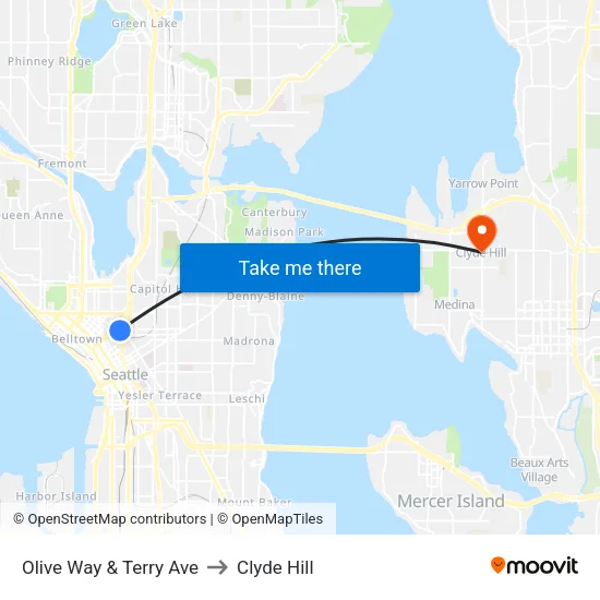 Olive Way & Terry Ave to Clyde Hill map