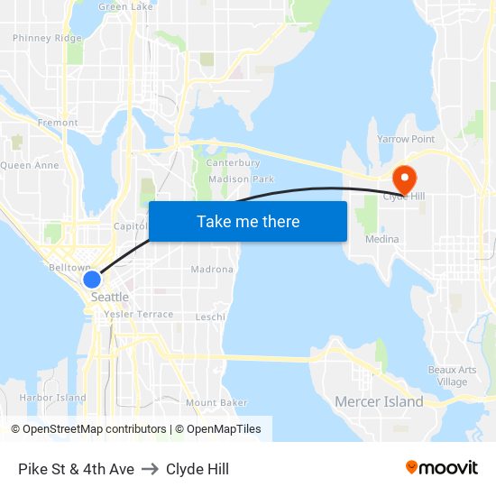 Pike St & 4th Ave to Clyde Hill map