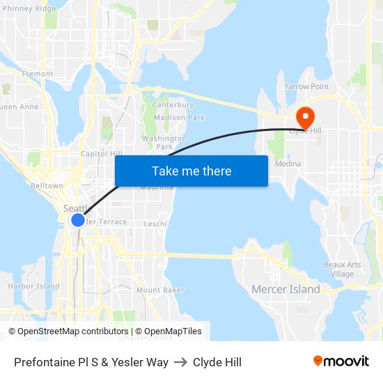 Prefontaine Pl S & Yesler Way to Clyde Hill map