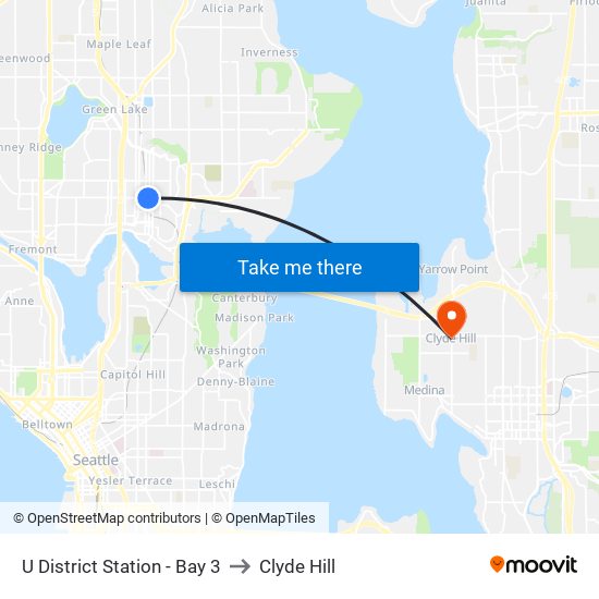 U District Station - Bay 3 to Clyde Hill map