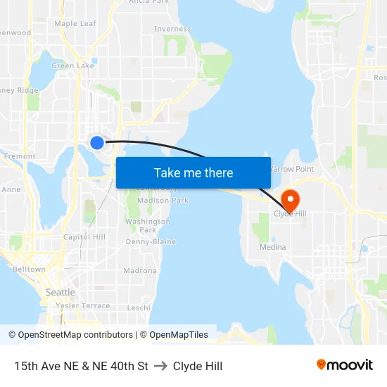 15th Ave NE & NE 40th St to Clyde Hill map