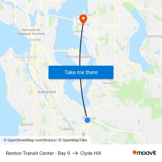 Renton Transit Center - Bay 9 to Clyde Hill map