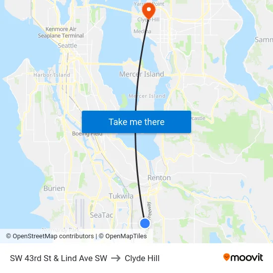 SW 43rd St & Lind Ave SW to Clyde Hill map