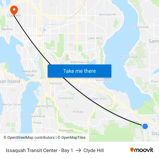 Issaquah Transit Center - Bay 1 to Clyde Hill map