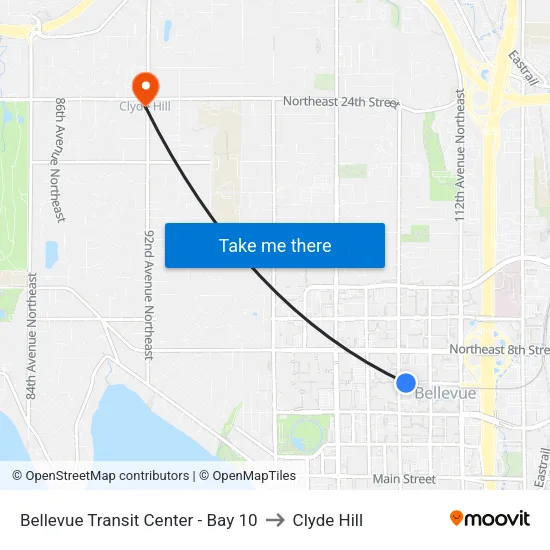 Bellevue Transit Center - Bay 10 to Clyde Hill map