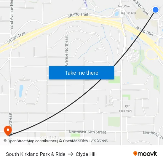 South Kirkland Park & Ride to Clyde Hill map