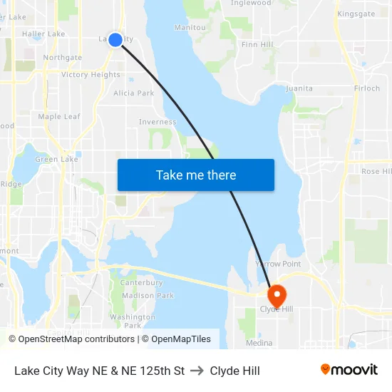 Lake City Way NE & NE 125th St to Clyde Hill map