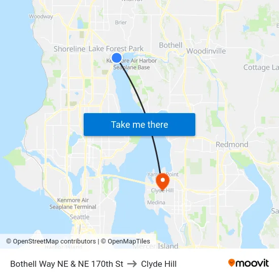 Bothell Way NE & NE 170th St to Clyde Hill map