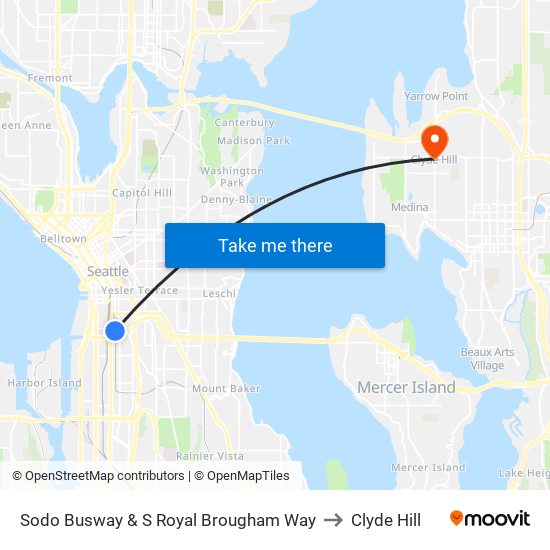 Sodo Busway & S Royal Brougham Way to Clyde Hill map