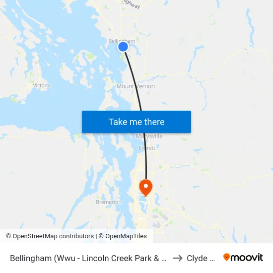 Bellingham (Wwu - Lincoln Creek Park & Ride) to Clyde Hill map