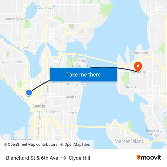 Blanchard St & 6th Ave to Clyde Hill map
