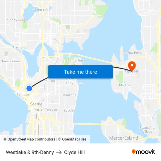 Westlake & 9th-Denny to Clyde Hill map