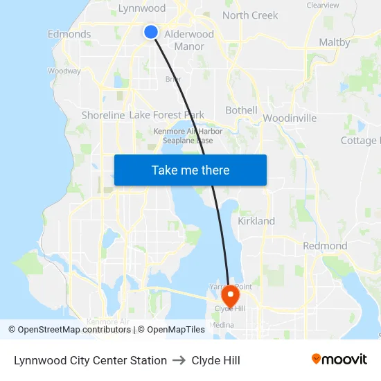 Lynnwood City Center Station to Clyde Hill map