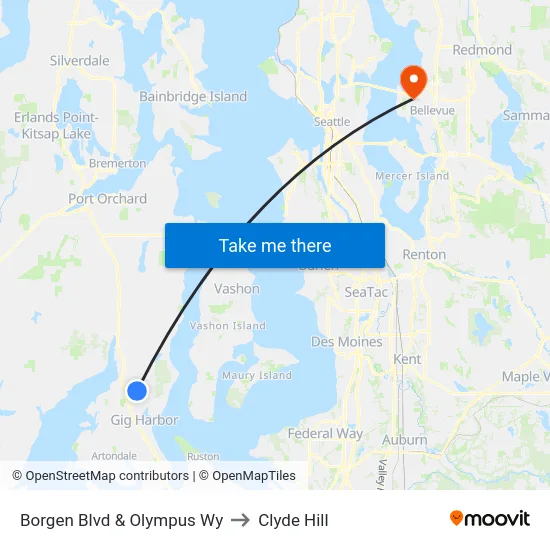 Borgen Blvd & Olympus Wy to Clyde Hill map