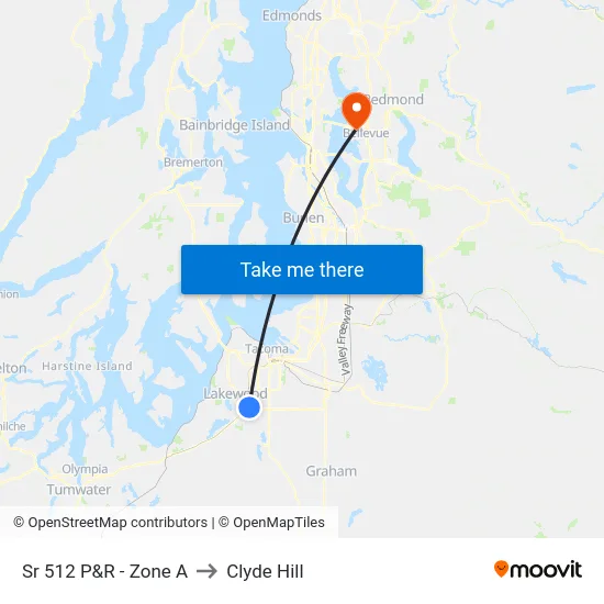 Sr 512 P&R - Zone A to Clyde Hill map