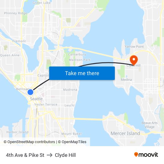 4th Ave & Pike St to Clyde Hill map