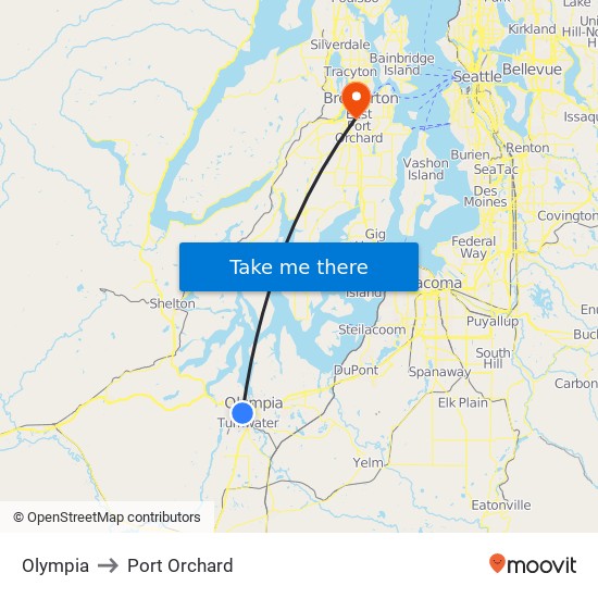 Olympia to Port Orchard map